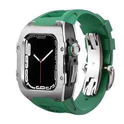 NRYCR Modifikationsset für Apple Watch Armband 7, 6, 5, 4, RM, Metallgehäuse für iWatch-Serie, 44 mm, 45 mm, Gummi-Armband, 45 mm, Achat von NRYCR