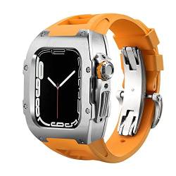 NRYCR Modifikationsset für Apple Watch Armband 7, 6, 5, 4, RM, Metallgehäuse für iWatch-Serie, 44 mm, 45 mm, Gummi-Armband, 45 mm, Achat von NRYCR