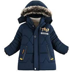 Kalter Wintermantel für Kleinkinder Jungen Kinder Winter Jungen Jacke Mantel Kapuzenmantel Mode Kinder Warme Taschenkleidung Jacke (Navy, 7 Years) von NSOT