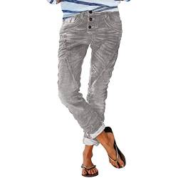NSOT Damen Sporthose Damen-Hosen Denim High Trendy Hole Button Waist Stretch-Hose (Grey, XL) von NSOT