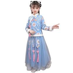 NSOT Kleinkind Kinder Baby Kinder Fee Hanfu Fleece gefüttert warme Mantel Jacke Tops für Chinesisches Neujahr Prinzessin Tüll Röcke Stickerei Tang Anzug Performance Kostüme (Z-Blue, 10-11 Years) von NSOT