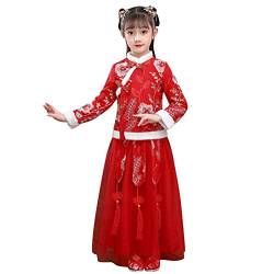 NSOT Kleinkind Kinder Baby Kinder Fee Hanfu Fleece gefüttert warme Mantel Jacke Tops für Chinesisches Neujahr Prinzessin Tüll Röcke Stickerei Tang Anzug Performance Kostüme (Z-Red, 10-11 Years) von NSOT