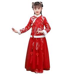 NSOT Kleinkind Kinder Baby Kinder Fee Hanfu Fleece gefüttert warme Mantel Jacke Tops für Chinesisches Neujahr Prinzessin Tüll Röcke Stickerei Tang Anzug Performance Kostüme (Z-Red, 8-9 Years) von NSOT
