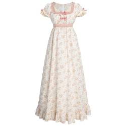 NSPSTT Regency Kleider für Damen Blumenkleid Empire-Taille Kleid Cottagecore Renaissance Kostüme M von NSPSTT