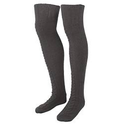 NSXAYIWE Damen-Oberschenkelhohe Stiefelsocken Mit Zopfmuster, Winterstrümpfe über Dem Knie, Beinwärmer, Oberschenkelhohe Socken, Damen-Oberschenkelhohe Socken(dunkelgrau) von NSXAYIWE