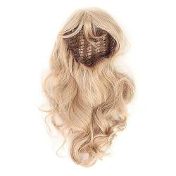 NSXAYIWE Gewellte Blonde Perücke, Blonde Lace-Front-Perücke Mit Pony, Für Damen, Goldfarbene Lockige Perücke, Hochtemperaturfaser, Cosplay, Party, Stilvolle Synthetische Perücken, 71 Cm von NSXAYIWE