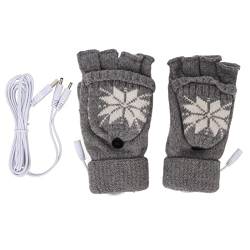 NSXAYIWE Heizhandschuhe, USB-Voll-Halbfinger-Heizhandschuhe, Strickende Doppelseitige Warme Heizhandschuhe aus Kohlefaser-Baumwolle Für Damen Und Herren(grau) von NSXAYIWE