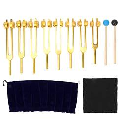 NSXAYIWE Stimmgabel, 8-teiliges Stimmgabel-Set, Stimmgabel aus Aluminium, 126,22 Hz, Klangheilungs-Stimmgabel Mit Hammer Und Reinigungstuch(Gold) von NSXAYIWE