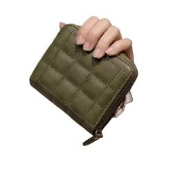 Geldbörsen Geldbörse Klassische Damen-Geldbörse aus Leder, kurzer Stil, kariert, matt, Kartenhalter, einfache Geldbörsen, tragbare Münztasche, reißfest Dauerhaft ( Color : Green-1 , Size : Fashion ) von NTIYOU