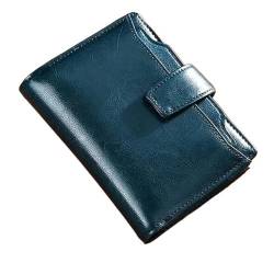 NTIYOU Geldbörsen Brieftasche Damen Leder Geldbörse Vintage Öl Wachs Mode Kartenhalter Kurze Tragbare Münztasche Klassische Geldbörsen Fenster Dauerhaft (Color : Blue, Size : 10x13cm) von NTIYOU
