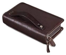 NTIYOU Geldbörsen Brieftasche Langlebige Damen Lederbrieftasche Business Große Kapazität Kartenhalter Doppelreißverschluss Münzgeldbörsen Unisex Reißfest Dauerhaft (Color : Brown, Size : A) von NTIYOU