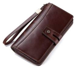 NTIYOU Geldbörsen Geldbörse Leder Geldbörse Kartenhalter Lange Handtasche Unisex Münzgeldbörsen Retro Reißverschluss Business Münzfach Reißfest Dauerhaft (Color : Coffee, Size : 10x19.5cm) von NTIYOU