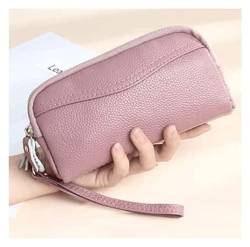 NTIYOU Geldbörsen Geldbörse Vintage Damen Leder Geldbörse Mode Großer Aufbewahrungskartenhalter Tragbare Klassische Münzbörsen Reißfest Dauerhaft (Color : Pink, Size : 9x17cm) von NTIYOU