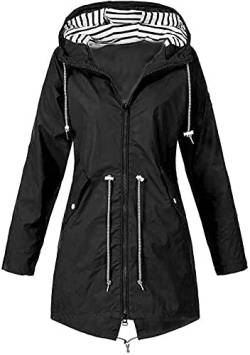 NTNY3 Damen Regenjacke Regenmantel Mit Kapuze Wasserdicht Windbreaker Übergangsjacke Atmungsaktiv Mantel (Schwarz2, 3XL) von NTNY3