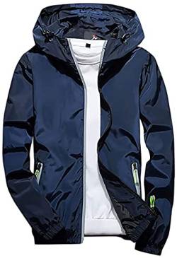 NTNY3 Herren Regen Jacke Outdoor Freizeitjacke Kapuze Regenjacke Wasserdicht Outdoorjacke Wanderjacke Packbare Regenmantel mit Kapuze (Marine 2, 3XL) von NTNY3