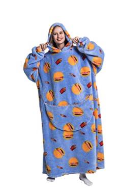 Lengthen Hoodie Decke, übergroß, ultraweich, warm, tragbar, Kapuzendecke, Sweatshirt, Einheitsgröße für alle Erwachsenen, Männer und Frauen, Hamburger, One size von NUANHOM