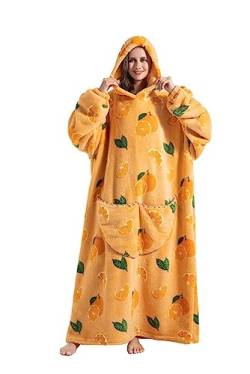 Lengthen Hoodie Decke, übergroß, ultraweich, warm, tragbar, Kapuzendecke, Sweatshirt, Einheitsgröße für alle Erwachsenen, Männer und Frauen, Orange, One size von NUANHOM