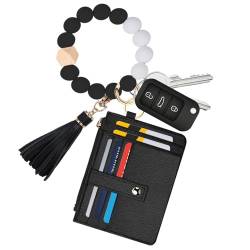 NUBYYA Geldbörse Schlüsselanhänger Armband für Frauen RFID-Kartenhalter mit Schlüsselanhänger, Quaste, Kartenfach, Schlüsselanhänger für Frauen, Schwarz, Medium von NUBYYA