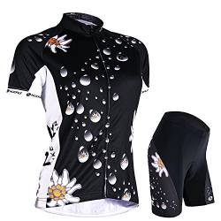 NUCKILY Damen Radtrikot Set Schnell Trockend Radtrikot Kurzarm + Radhose mit Sitzpolster Fahrradbekleidung von NUCKILY