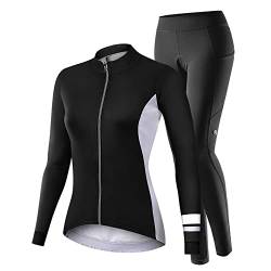 NUCKILY Fahrradbekleidung Set Damen Radtrikot Langarm Winddicht Damen Thermische Fleece mit 3D Polster Hosen, S, 1701 von NUCKILY