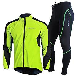 NUCKILY Herren Fahrradanzug Winddicht Thermo Fleece Winter Radbekleidung Fahrradtrikot Lang Set Radjacke Langarm Reittrikot und Fahrradhose mit 3D Sitzpolster von NUCKILY