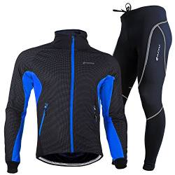 NUCKILY Herren Fahrradbekleidung Set Radtrikot Langarm Winddicht Herren Thermische Fleece Hosen Winter Radjacke und Fahrradhosen mit 3D Sitzpolster von NUCKILY