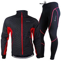 NUCKILY Herren Fahrradbekleidung Set Radtrikot Langarm Winddicht Herren Thermische Fleece Hosen Winter Radjacke und Fahrradhosen mit 3D Sitzpolster von NUCKILY