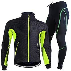 NUCKILY Herren Fahrradbekleidung Set Radtrikot Langarm Winddicht Herren Thermische Fleece Hosen Winter Radjacke und Fahrradhosen mit 3D Sitzpolster von NUCKILY