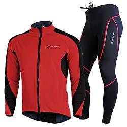 NUCKILY Herren Fahrradbekleidung Set Radtrikot Langarm Winddicht Thermische Fleece Hosen mit 3D Sitzpolster, Farbe: 60403, Gr. M von NUCKILY