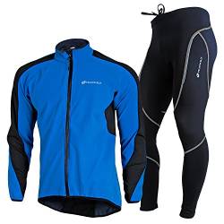 NUCKILY Herren Fahrradbekleidung Set Radtrikot Langarm Winddicht Thermische Fleece Hosen mit 3D Sitzpolster, Farbe: 60408, Gr. S von NUCKILY