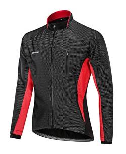 NUCKILY Herren Radsport Jacke Langarm Winter Thermo Fleece Fahrradbekleidung Langärmeliges Fahrradtrikot mit Thermofleecefutter mit 3 Taschen von NUCKILY