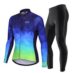 NUCKILY Winter Thermo Fleece Fahrradbekleidung Herren Fahrradhose mit 3D Sitzpolster Windjacke Winddicht Thermo Fleece Langarm Reittrikot Set Radjacke von NUCKILY