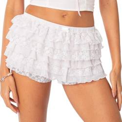 NUFIWI Frauen Lolita Bloomers Nette Rüschen Spitze Trim Kürbis Hosen Sexy Junge Shorts Geschichtet Bottoms Y2k Fairy Süße Pettipants, F76 Weiß, M von NUFIWI