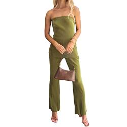 NUFIWI Y2k Damen Sexy 2-teiliges Hosen-Set, trägerlos, schulterfrei, Schlauchoberteile, plissiert, weites Bein, Sommer-Outfits, B Green Tube, S von NUFIWI