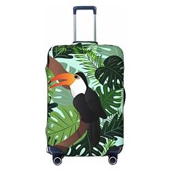 NUJAKE Koffer mit tropischen Blättern und Vögeln, langlebig, Reisegepäckabdeckung, Schutz für 45,7 - 81,3 cm, Schwarz , S von NUJAKE