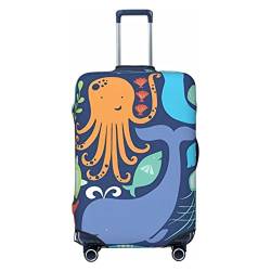 NUJAKE Reisegepäck-Abdeckung, Motiv: Ozean, Wal, Fisch, Oktopus, langlebig, für 45,7 - 81,3 cm, Schwarz , M von NUJAKE