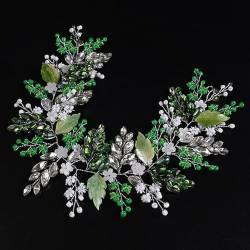 Grün Luxus Elegant Strass Blatt Floral Bradal Stirnband Set Kristall Frauen Handmade Hochzeit Kopfschmuck Party Haarschmuck von NUKAF