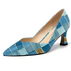 NUMALEO Damen Dress Schnellverschluss 2.5 Inch Wedding Block Spitze Zehenkappe Mid Heel Festkörper Pumpe Denim Plaid Größe 36 von NUMALEO