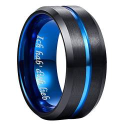 NUNCAD 10mm Schwarz Blau Ringe für Männer Partner Wolfram Ring für Hochzeit Verlobung Freundschaft Größe 57 (18.1) von NUNCAD