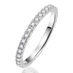 NUNCAD 2mm Eternity Ring Damen Silber Schmal Verlobungsring mit Rundem Zirkonia Ehering für Frauen Trauringe Stapelbarer Schmuck Größe 54.4(17.3) von NUNCAD