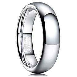 NUNCAD 6mm Herren Silber Wolframcarbid Ring Hochzeitsring Verlobungsring für Männer Frauen Kuppel Stil Hochglanzpoliert Größe 62 von NUNCAD