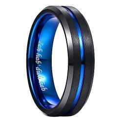 NUNCAD 6mm Ringe Damen Herren Blau Schwarz Wolframcarbid Unisex Partner Ring für Hochzeit Freundschaftsring Verlobungsring Größe 52 (16.6) von NUNCAD