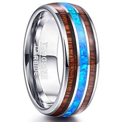 NUNCAD 8mm Blau Opal Ring Herren Damen mit Koa Holz Silber Wolframcarbid Ringe für Jubiläum Hochzeit Geburtstag Fashion Größe 58.0 (18.5) von NUNCAD