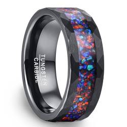 NUNCAD 8mm Herren Ring Wolfram Galaxy Opal Ring Schwarz Ring Ehering Gehämmert Finish Comfort Fit Größe 62 (19.7) von NUNCAD