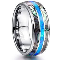 NUNCAD 8mm Ring Herren Damen Partner aus Wolfram mit Opal Blau & Muschel für Hochzeit Verlobung Alltag Freizeit Größe 62.0 (19.7) von NUNCAD