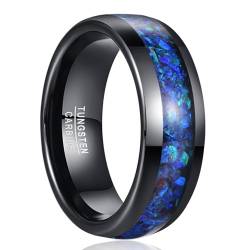 NUNCAD Blauer Opal Ring Herren Wolfram 8mm Schwarzer Ring Verlobungsring Trauring Dome Polierte Comfort Passform Größe 60 (19.1) von NUNCAD