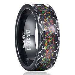 NUNCAD Crushed Feuer opal Ring für Männer Schwarz Wolfram Verlobungsringe 8mm Breite Partner Ringe Hochzeitsring Größe 67.2 (21.4) von NUNCAD