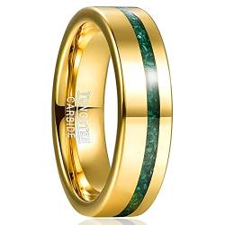 NUNCAD Damen Herren Ring Vergoldet 6mm Wolfram Ring mit Stein Grün Verlobungsring Hochzeitsring Freundschaftsring Größe 50.6 von NUNCAD