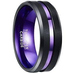 NUNCAD Damen Herren Ring aus Wolfram Verlobungs Ring Schwarz Lila 8mm Violett Matt Paar Ring für Hochzeit Geburtstag Größe 65 (20.7) von NUNCAD