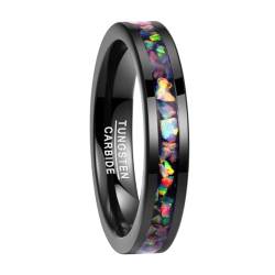 NUNCAD Damen Ring Schwarz Herrenring aus Wolfram Eheringe Ringe mit Zerkleinerte Feueropal 4mm Modeschmuck für Hochzeit Geburtstag Valentinstag Größe 60 (19.1) von NUNCAD